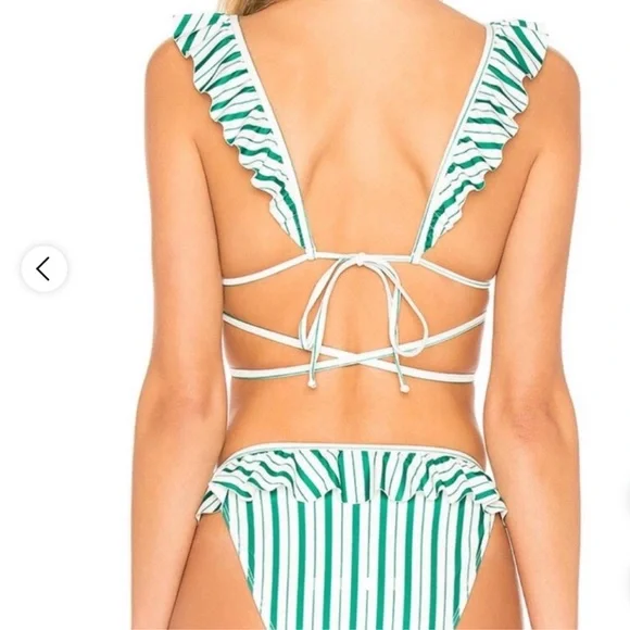 Lovers + Friends Green and White Striped Ruffle Tie Bikini - Picture 2 of 8